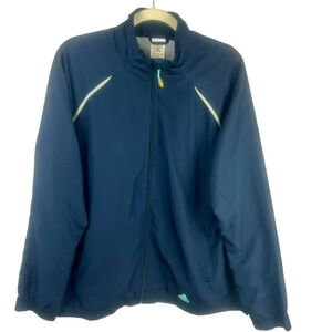 Adidas Windbreaker Jacket Women XL Navy Blue Full Zip Vented 3 Stripe Athleisure
